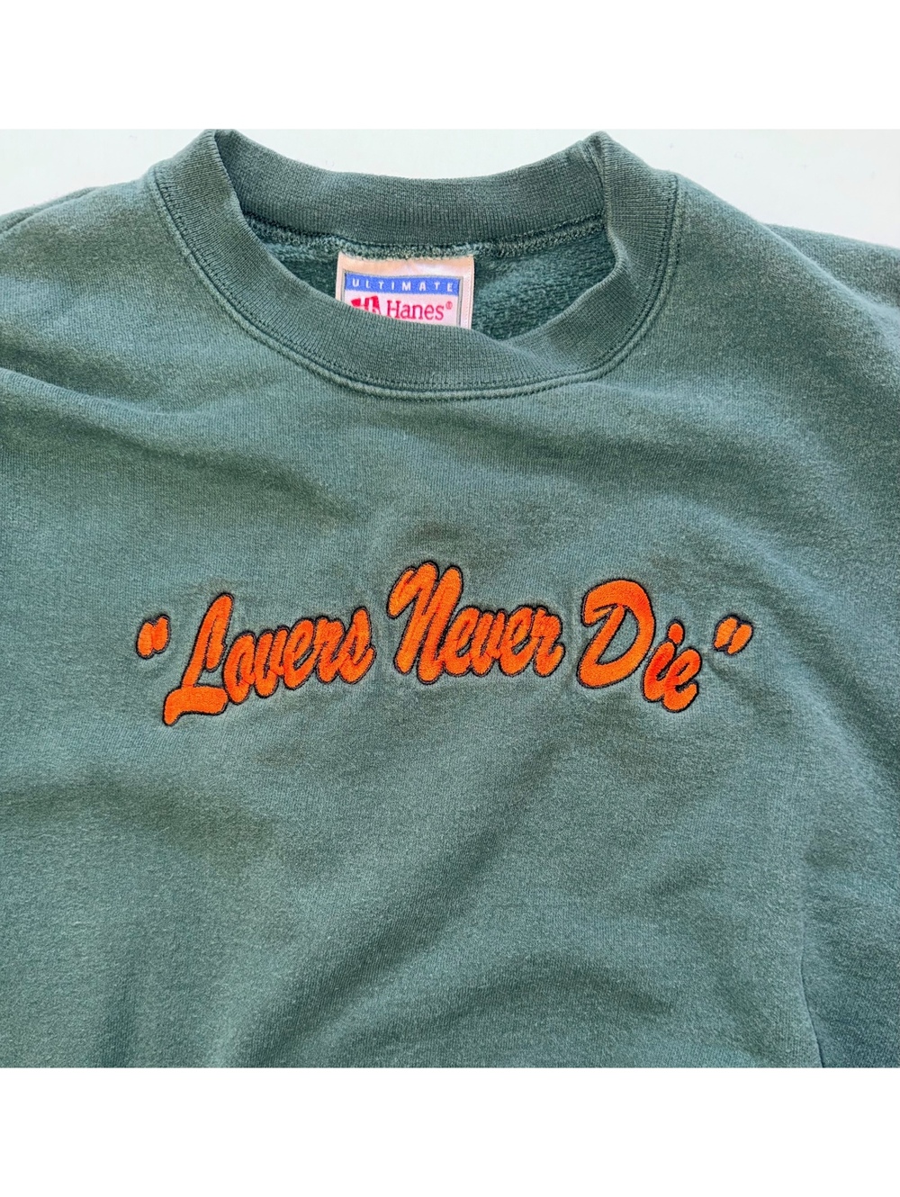 Lovers Never Die Embroidered Green Oversized Sweatshirt Vintage Style